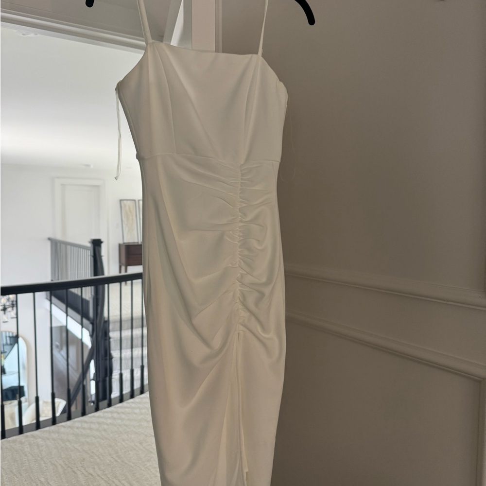 Elegant White Ruched Dress - Graduation/Wedding